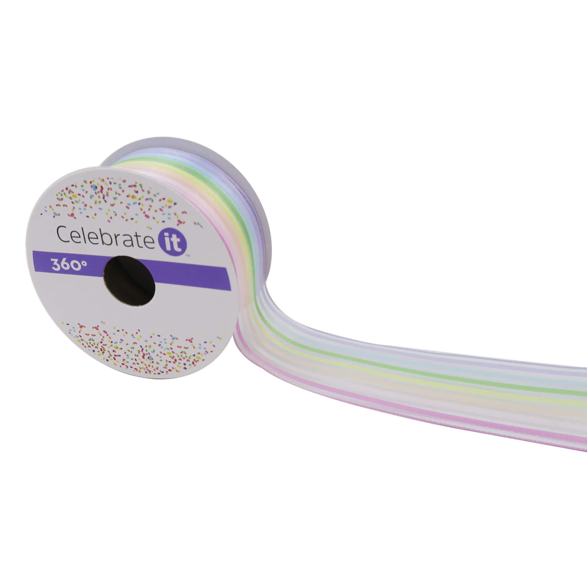 1.5" x 3yd. Pastel Rainbow Striped Wired Sheer Ribbon by Celebrate It™ 360°™